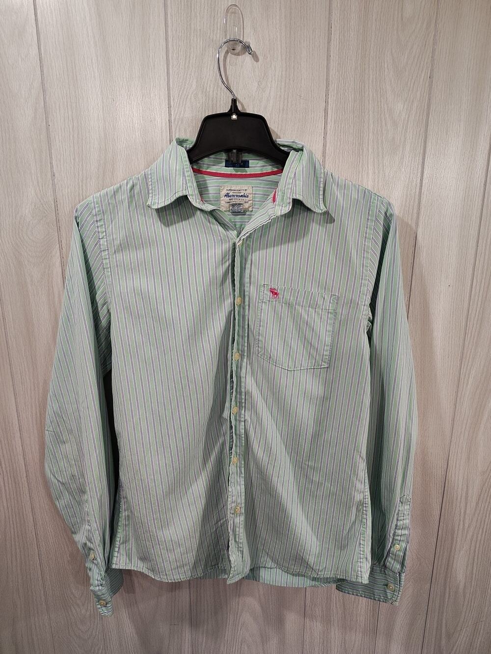 Abercrombie & Fitch Shirt Mens Medium Green Blue Striped Muscle Button Up Preppy